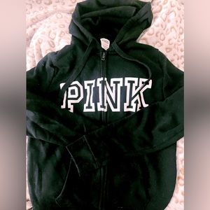 PINK ZIP UP BLACK HOODIE